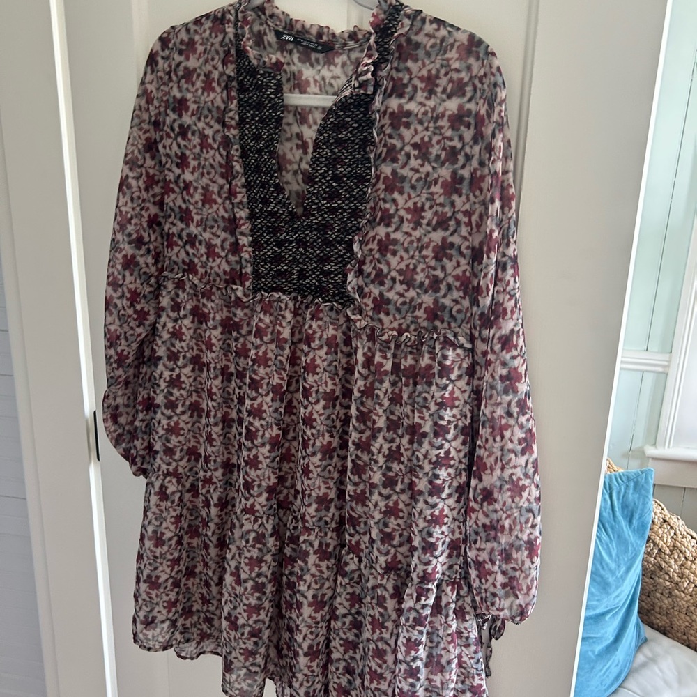 Zara Black and Red Floral Dress